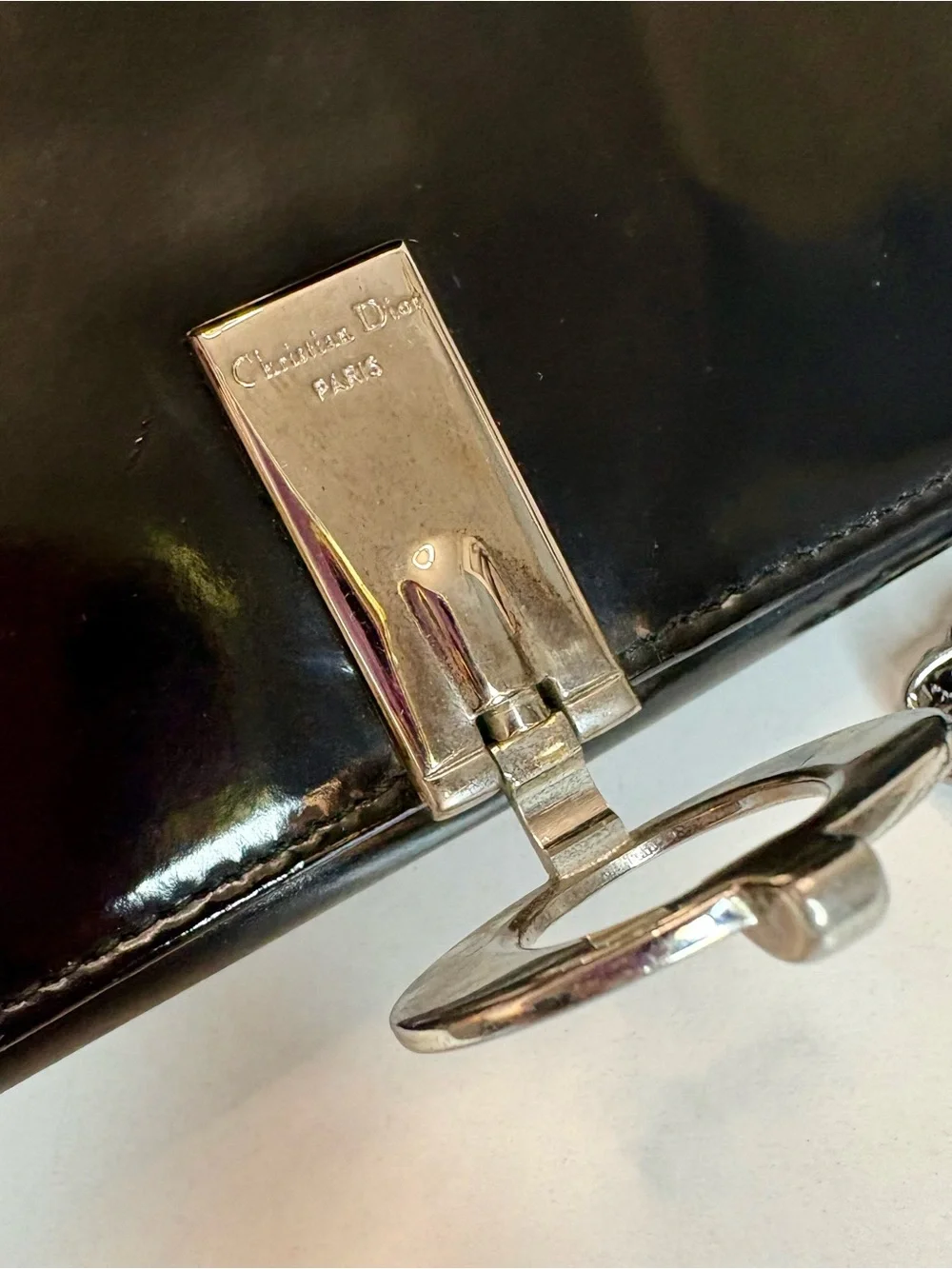 Christian Dior black leather wallet W/silver 